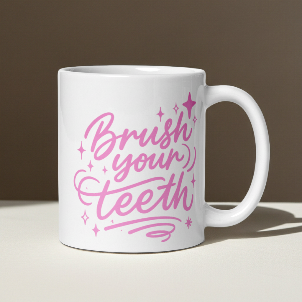 Brush Your Teeth Mug – Sparkly Pink